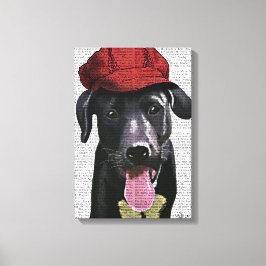 Zwarte labrador met rood Pet Canvas Afdruk (Voorkant)