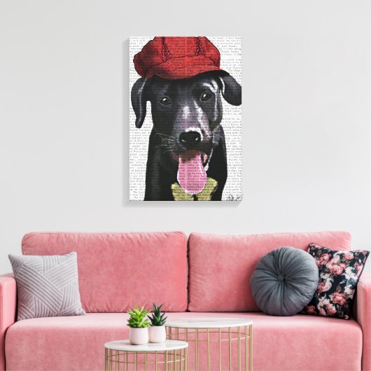 Zwarte labrador met rood Pet Canvas Afdruk (Insitu (Woonkamer))