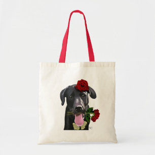 Zwarte labrador met Rozen 2 Tote Bag