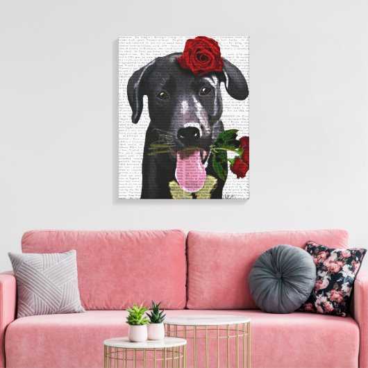 Zwarte labrador met Rozen Canvas Afdruk (Insitu (Woonkamer))