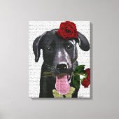 Zwarte labrador met Rozen Canvas Afdruk (Voorkant)