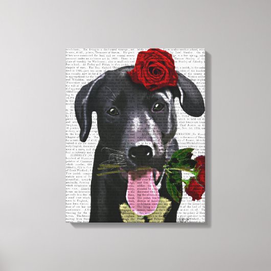 Zwarte labrador met Rozen Canvas Afdruk (Voorkant)