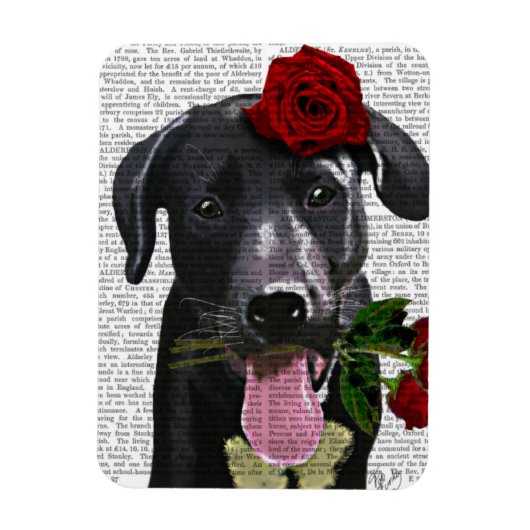Zwarte labrador met Rozen Magneet (Verticaal)