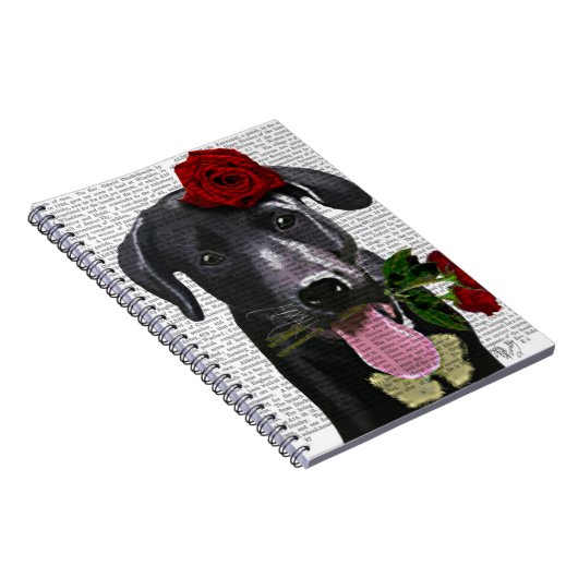 Zwarte labrador met Rozen Notitieboek (Rechterzijde)
