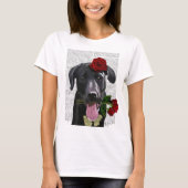 Zwarte labrador met Rozen T-shirt (Voorkant)