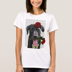 Zwarte labrador met Rozen T-shirt