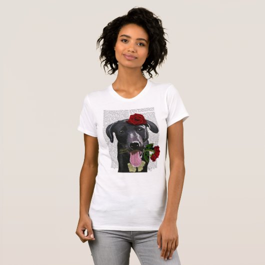 Zwarte labrador met Rozen T-shirt (Voorkant volledig)