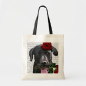 Zwarte labrador met Rozen Tote Bag (Voorkant)