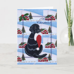 Zwarte labrador met Santa Hat Snow Land Feestdagen Kaart