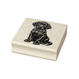 Zwarte Labrador met strik knuffel rubber stempel