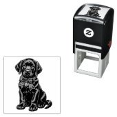 Zwarte Labrador met Strik Mopshond Rubber Stempel (In situ)