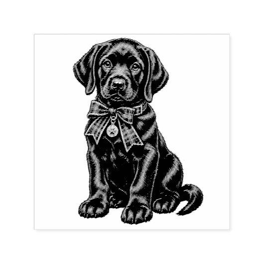 Zwarte Labrador met Strik Mopshond Rubber Stempel (Design)