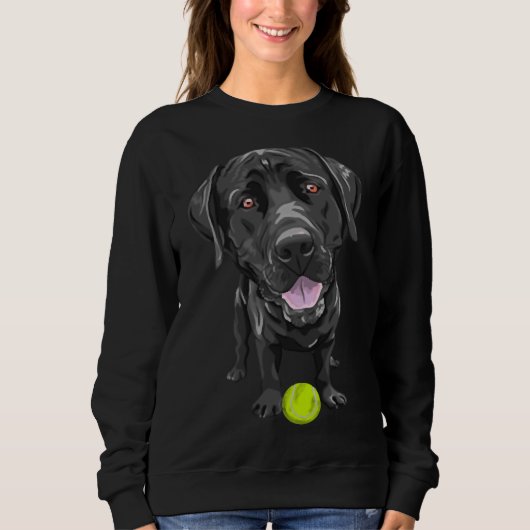 Zwarte labrador met tennisbal scoop trui (Voorkant)