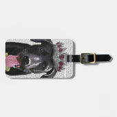 Zwarte labrador met Tiara Bagagelabel (Voorkant horizontaal)