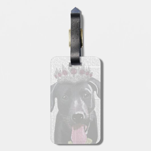 Zwarte labrador met Tiara Bagagelabel (Achterkant verticaal)