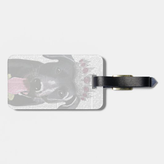 Zwarte labrador met Tiara Bagagelabel (Achterkant horizontaal)