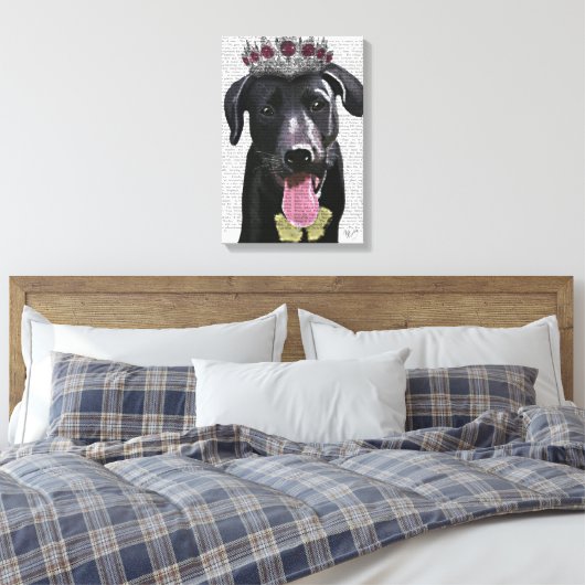 Zwarte labrador met Tiara Canvas Afdruk (Insitu (Slaapkamer))