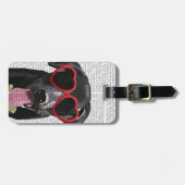 Zwarte labrador met zonnebrillen voor het hart bagagelabel (Voorkant horizontaal)