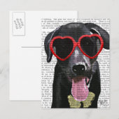 Zwarte labrador met zonnebrillen voor het hart briefkaart (Voorkant / Achterkant)