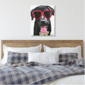 Zwarte labrador met zonnebrillen voor het hart canvas afdruk (Insitu (Slaapkamer))
