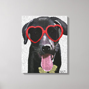 Zwarte labrador met zonnebrillen voor het hart canvas afdruk