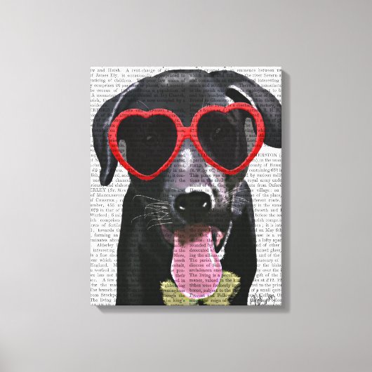 Zwarte labrador met zonnebrillen voor het hart canvas afdruk (Voorkant)