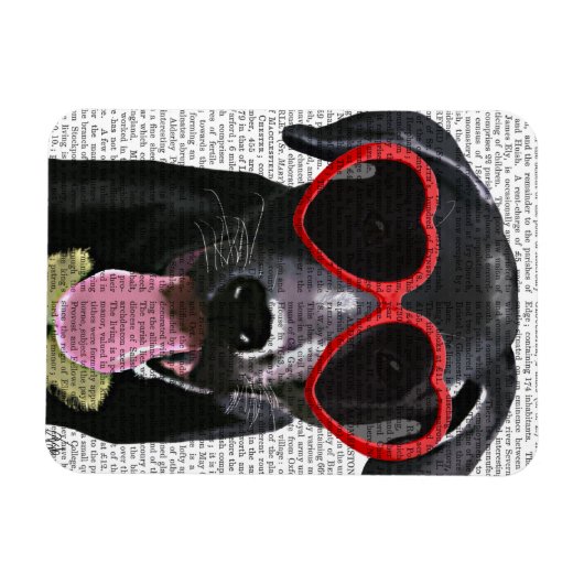 Zwarte labrador met zonnebrillen voor het hart magneet (Horizontaal)