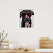 Zwarte labrador met zonnebrillen voor het hart poster (Keuken)