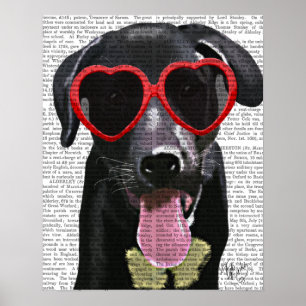 Zwarte labrador met zonnebrillen voor het hart poster