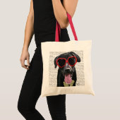 Zwarte labrador met zonnebrillen voor het hart tote bag (Voorkant (product))