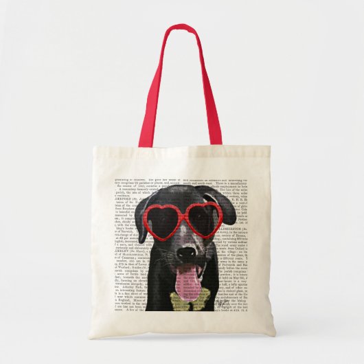 Zwarte labrador met zonnebrillen voor het hart tote bag (Voorkant)