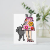 Zwarte Labrador & Mom's Rok Cartoon Briefkaart (Staand voorkant)