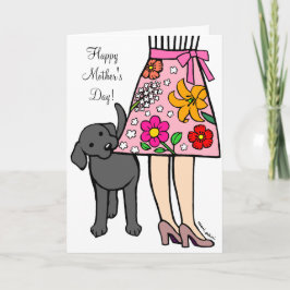 Zwarte Labrador & Mom's Rok Cartoon Kaart