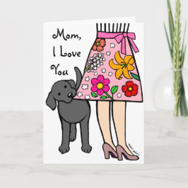 Zwarte Labrador & Mom's Rok Cartoon Kaart