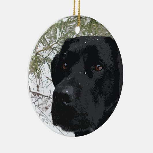 Zwarte labrador - Mousserende pijnbomen Keramisch Ornament (Rechts)