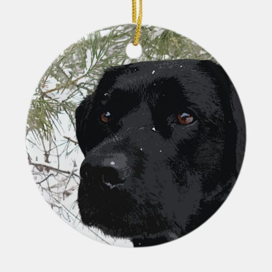 Zwarte labrador - Mousserende pijnbomen Keramisch Ornament (Voorkant)