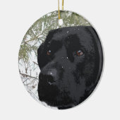 Zwarte labrador - Mousserende pijnbomen Keramisch Ornament (Links)