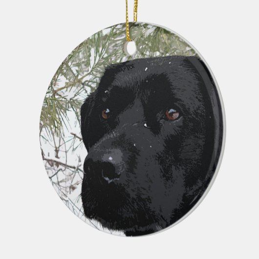 Zwarte labrador - Mousserende pijnbomen Keramisch Ornament (Links)