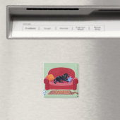 Zwarte labrador op de roze bank magneet (Insitu (Vaatwasser))