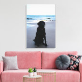 Zwarte labrador op een strand canvas afdruk (Insitu (Woonkamer))