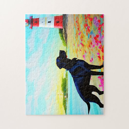 Zwarte labrador op het strand legpuzzel (Verticaal)