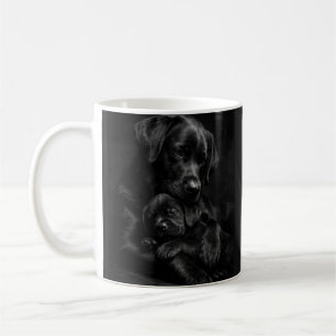Zwarte Labrador, ouder en kind, Knuffel van liefde Koffiemok