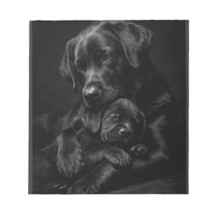 Zwarte Labrador, ouder en kind, Knuffel van liefde Notitieblok