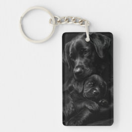 Zwarte Labrador, ouder en kind, Knuffel van liefde Sleutelhanger