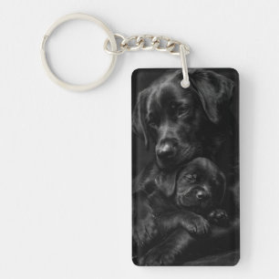 Zwarte Labrador, ouder en kind, Knuffel van liefde Sleutelhanger