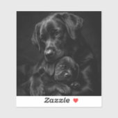 Zwarte Labrador, ouder en kind, Knuffel van liefde Sticker (Vel)
