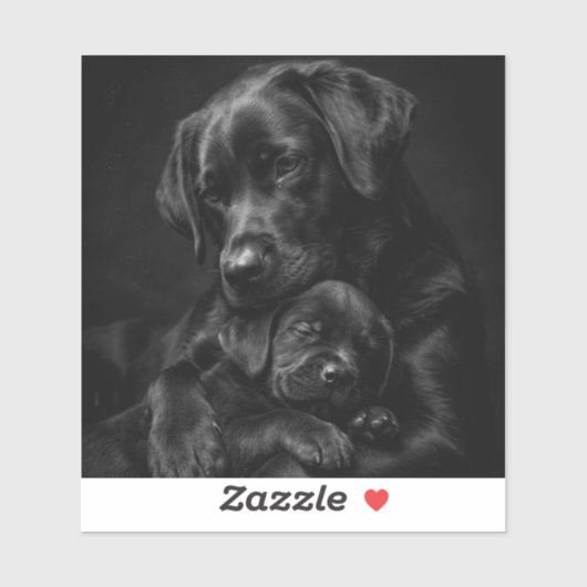 Zwarte Labrador, ouder en kind, Knuffel van liefde Sticker (Vel)