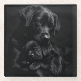 Zwarte Labrador, Ouder & Jong: Knuffel van Liefde Glazen Onderzetter