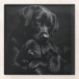 Zwarte Labrador, Ouder & Jong: Knuffel van Liefde Glazen Onderzetter
