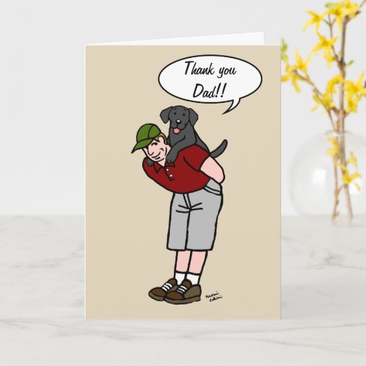 Zwarte Labrador papa in rode Vaderdag Kaart (Gele Bloem)